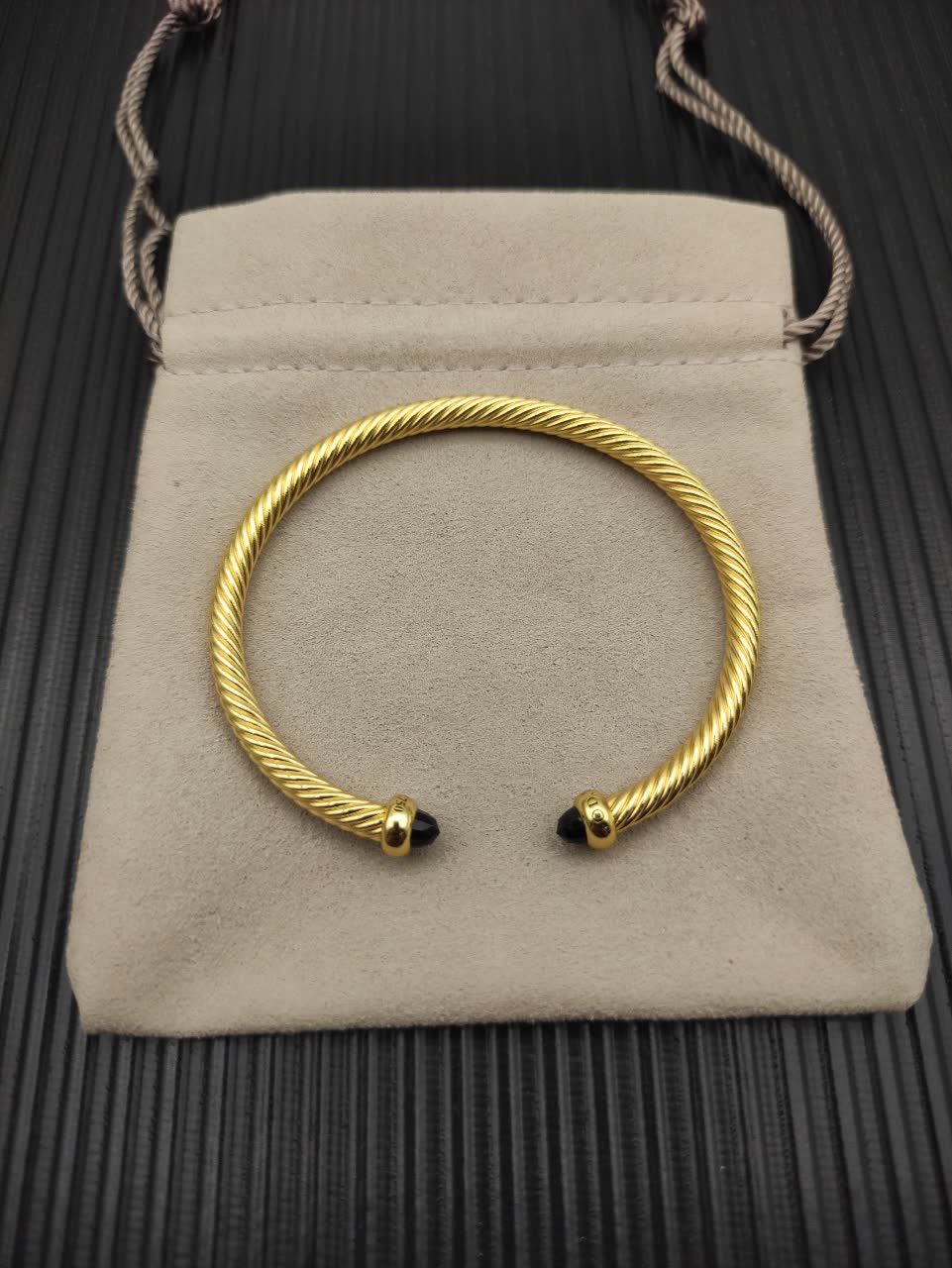 David Yurman Gold Tone Black Bead Cuff Bracelet